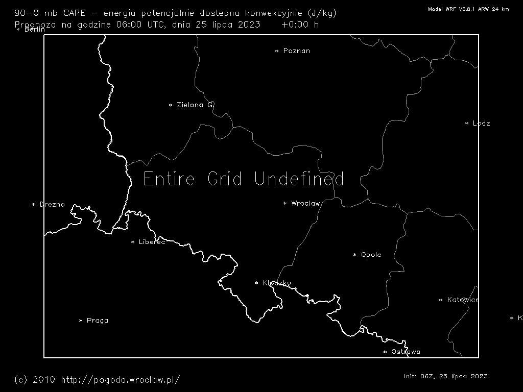 mlCAPE - energia potencjalnie dostępna konwekcyjnie w najbardziej niestabilnej warstwie atmosfery dla wybranej godziny prognozy od powierzchni ziemi do wysokości, na której ciśnienie jest około 100 hPa niższe.