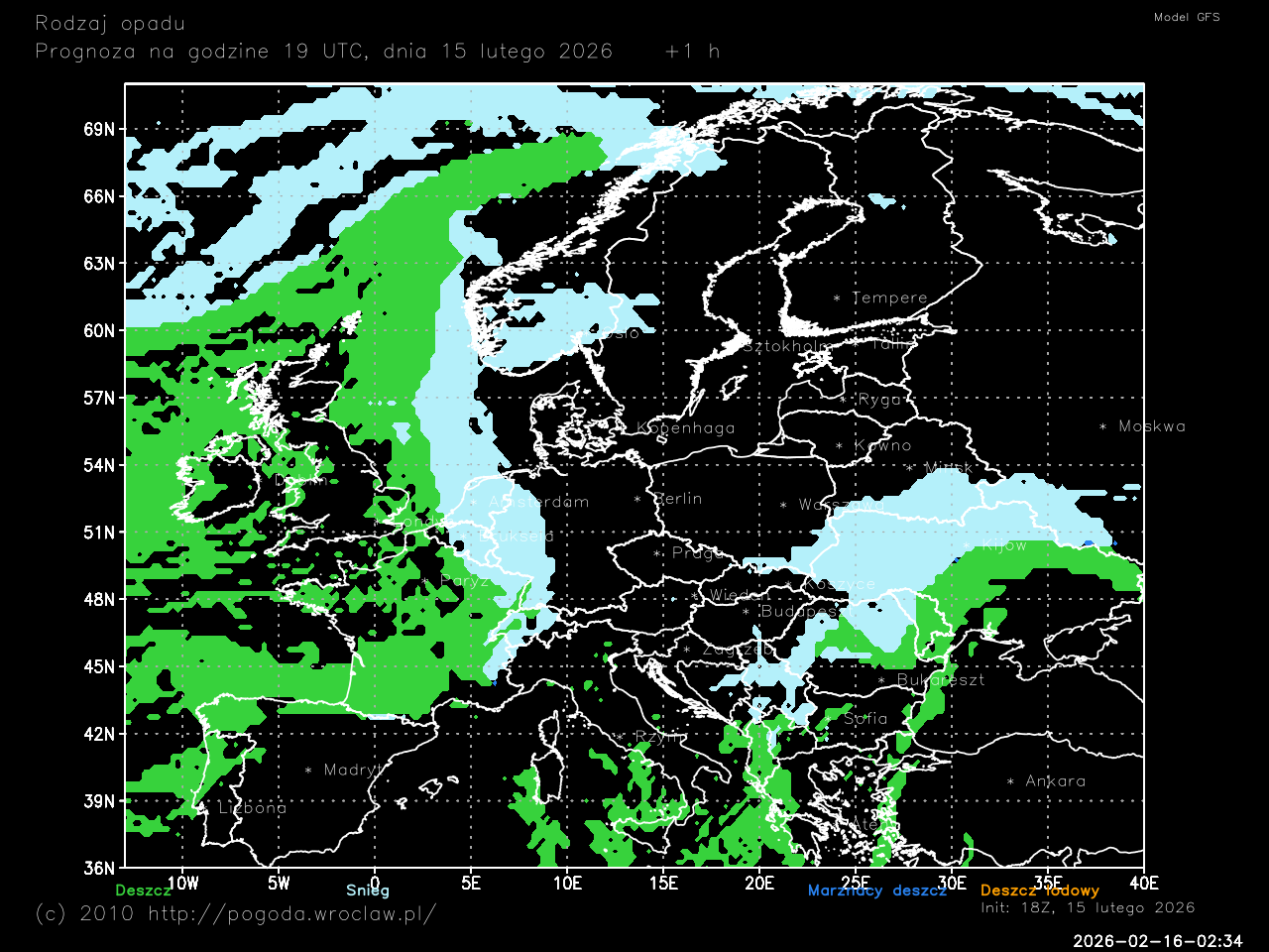 Rodzaj opadów atmosferycznych dla wybranej godziny 