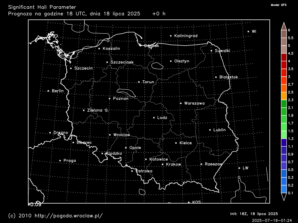 SHIP - Significant Hail Parameter dla wybranej godziny prognozy